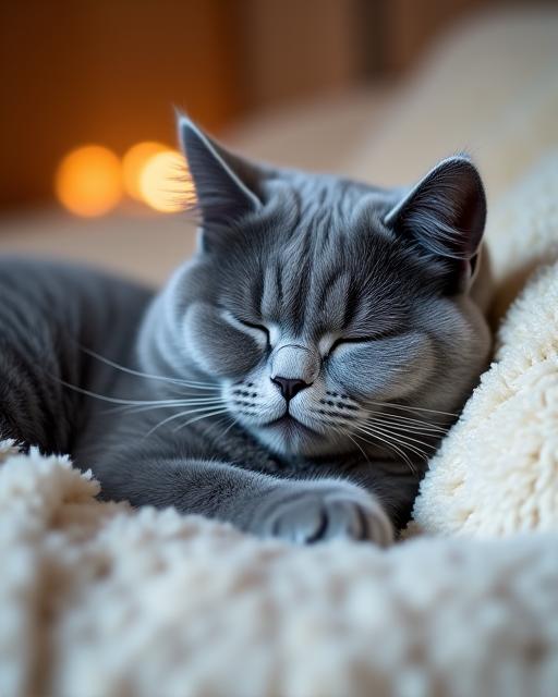 A british shorthair cat relaxing in a deluxe suite.