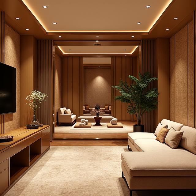 A large, opulent VIP pet suite with multiple amenities and elegant decor.