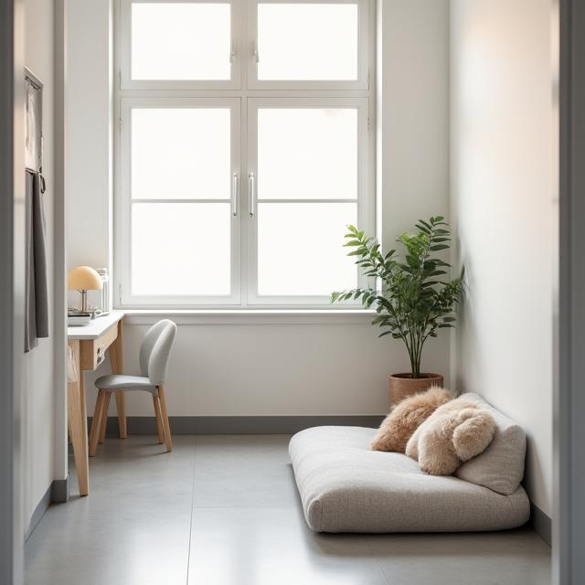 A clean and comfortable standard pet suite with a plush bed.